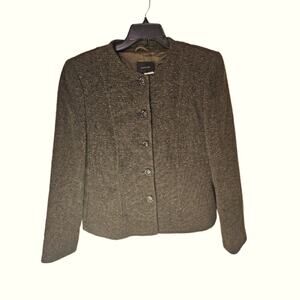 Akris Wool blend olive green tweed Made in Italy jacket. Size 10